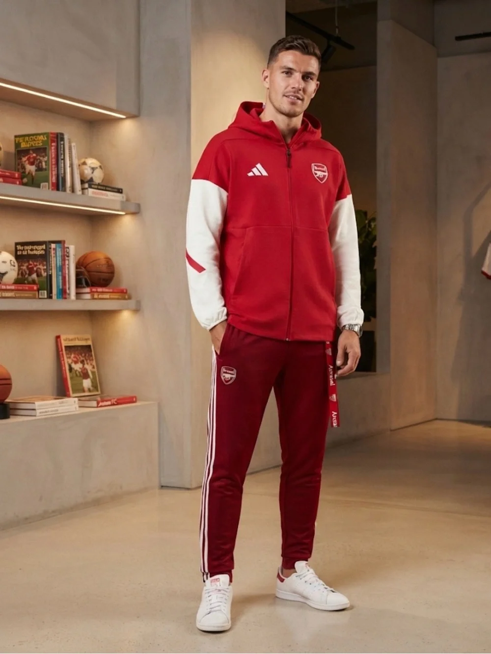 Adidas Arsenal FC Anthem Jacket Full Zip Hoodie Red White Size XL NWT
